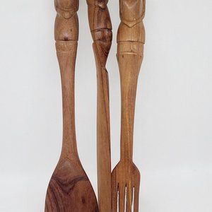 Wood Tribal Large Utensil Set